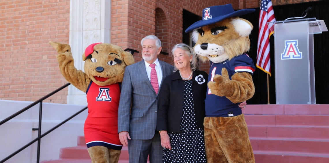 Wilbur and Wilma with Bruce and Patricia Bartlett at the Bartlett Academic Success Center (BASC)