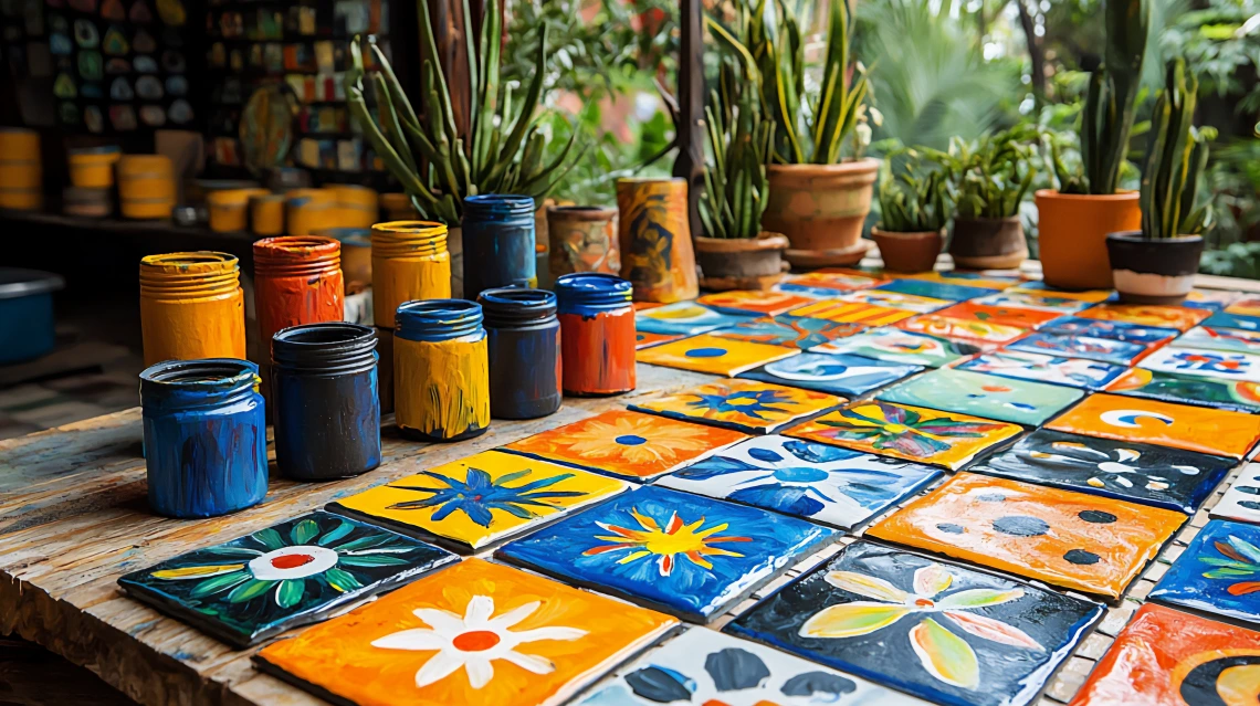 Photo of paint, painted titles, and plants