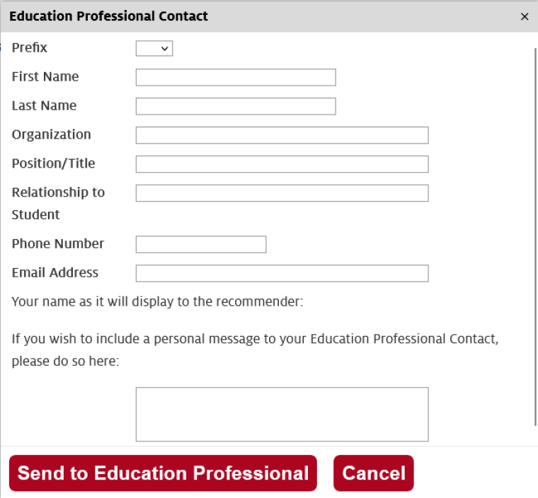 Screenshot of Education Professional Contact form