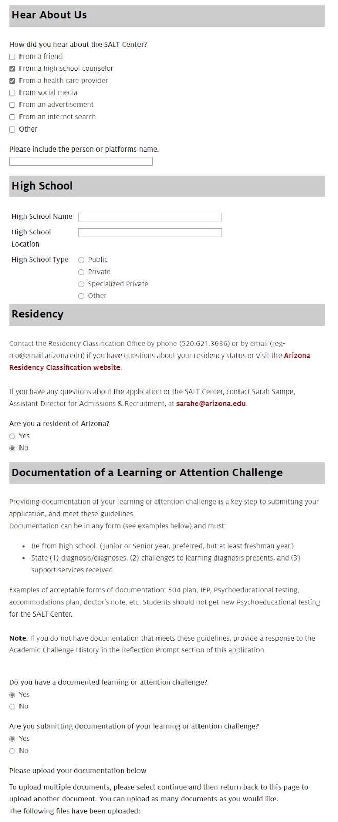 "Hear About Us" Section on Application