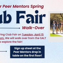 Flyer for SALT Center Peer Mentors Spring Club Fair Walk Over